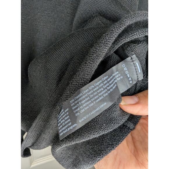 Eileen Fisher Black Round Neck Cardigan Organic Linen Cotton Blend - Picture 6 of 7